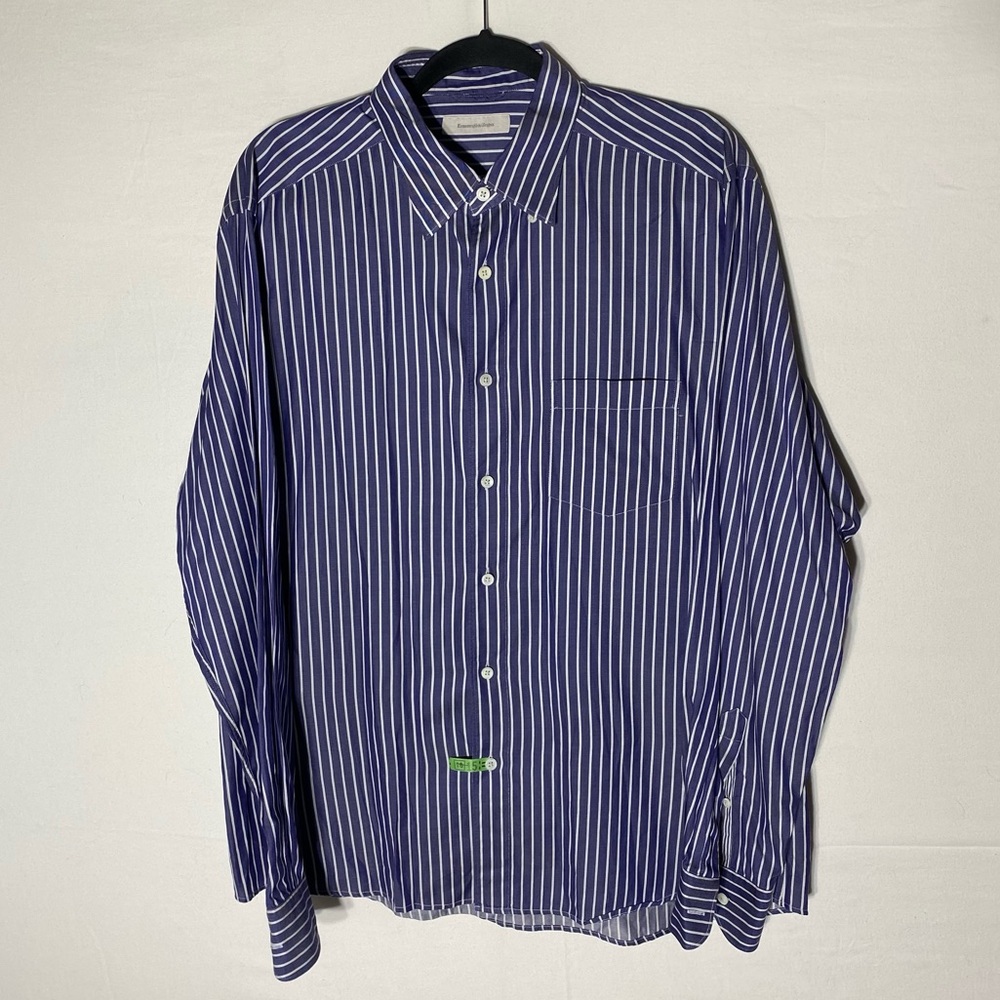 Ermenegildo Zegna Blue White Striped Cotton Long Sleeve Button Front Shirt XL